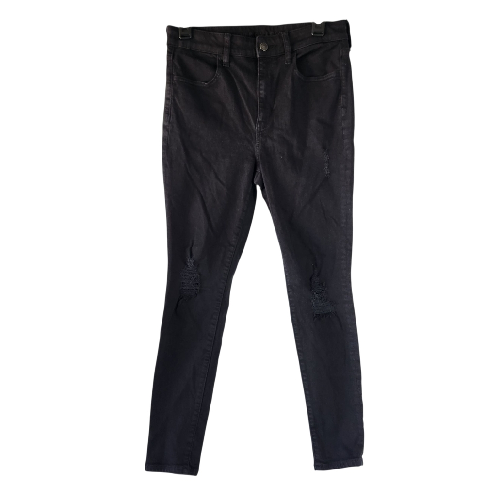 American Eagle Outfitters Women's Black Stretch Skinny Jeans 8 Short Distressed